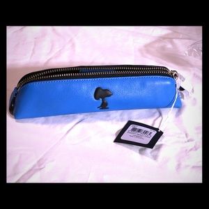 Coach Peanuts Snoopy Pencil Case Blue Leather RARE